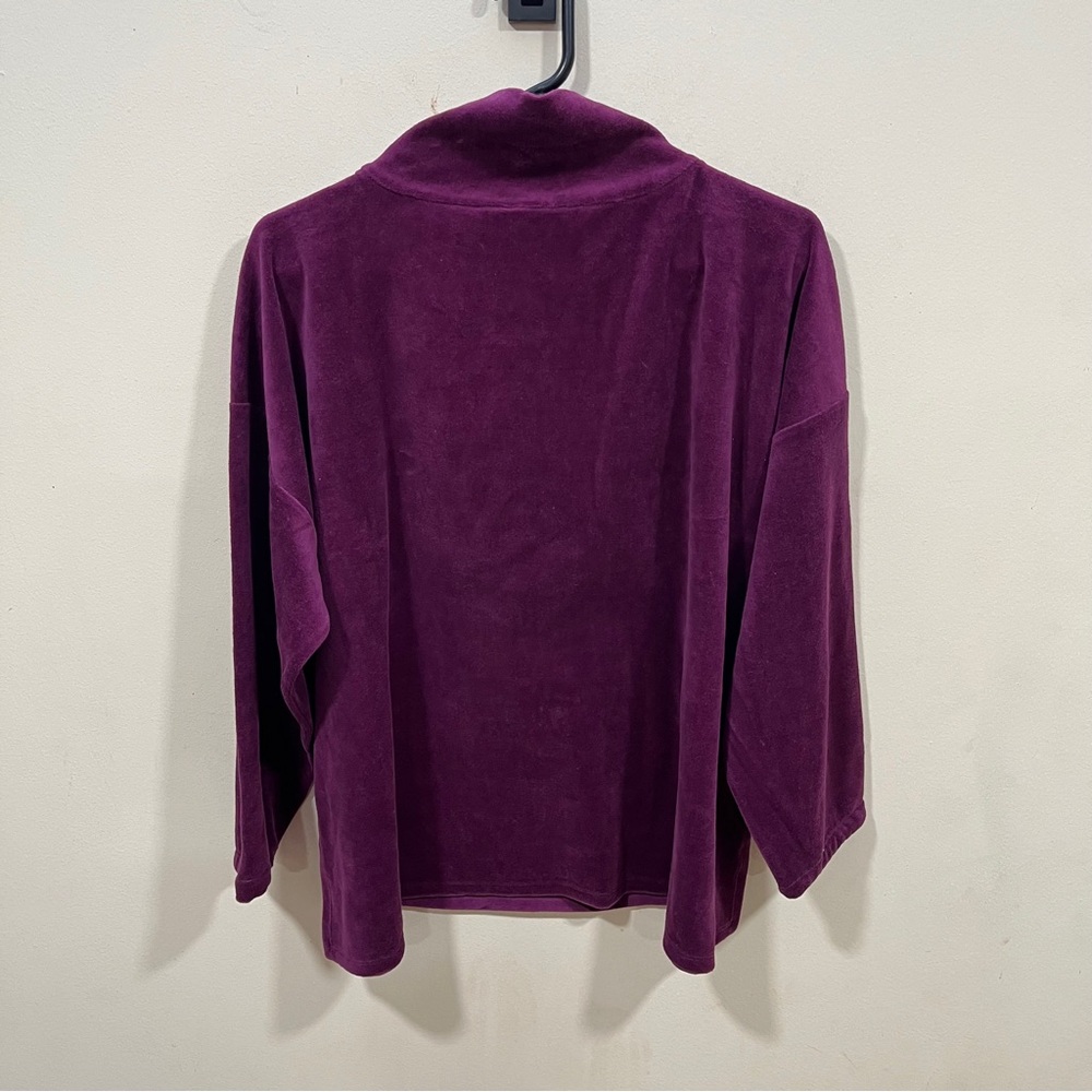 EUC Eileen Fisher Funnel Neck Box Top Purple Velour Velvet Long Sleeve L - Picture 7 of 7